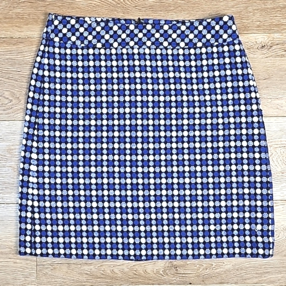 Talbots Wool Blend Tweed Royal Blue Black & White Mod Polka Dot Pattern Skirt - Picture 3 of 13